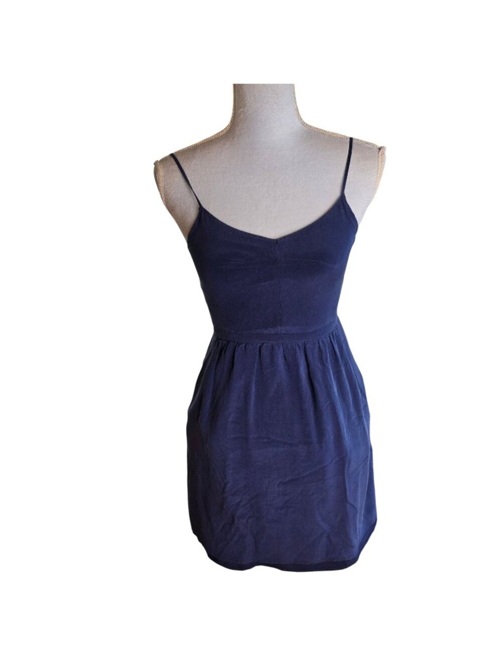 Madewell Blue 100% Silk Cami Slip Mini Dress Scoop Back 90s Coquette Sz 0